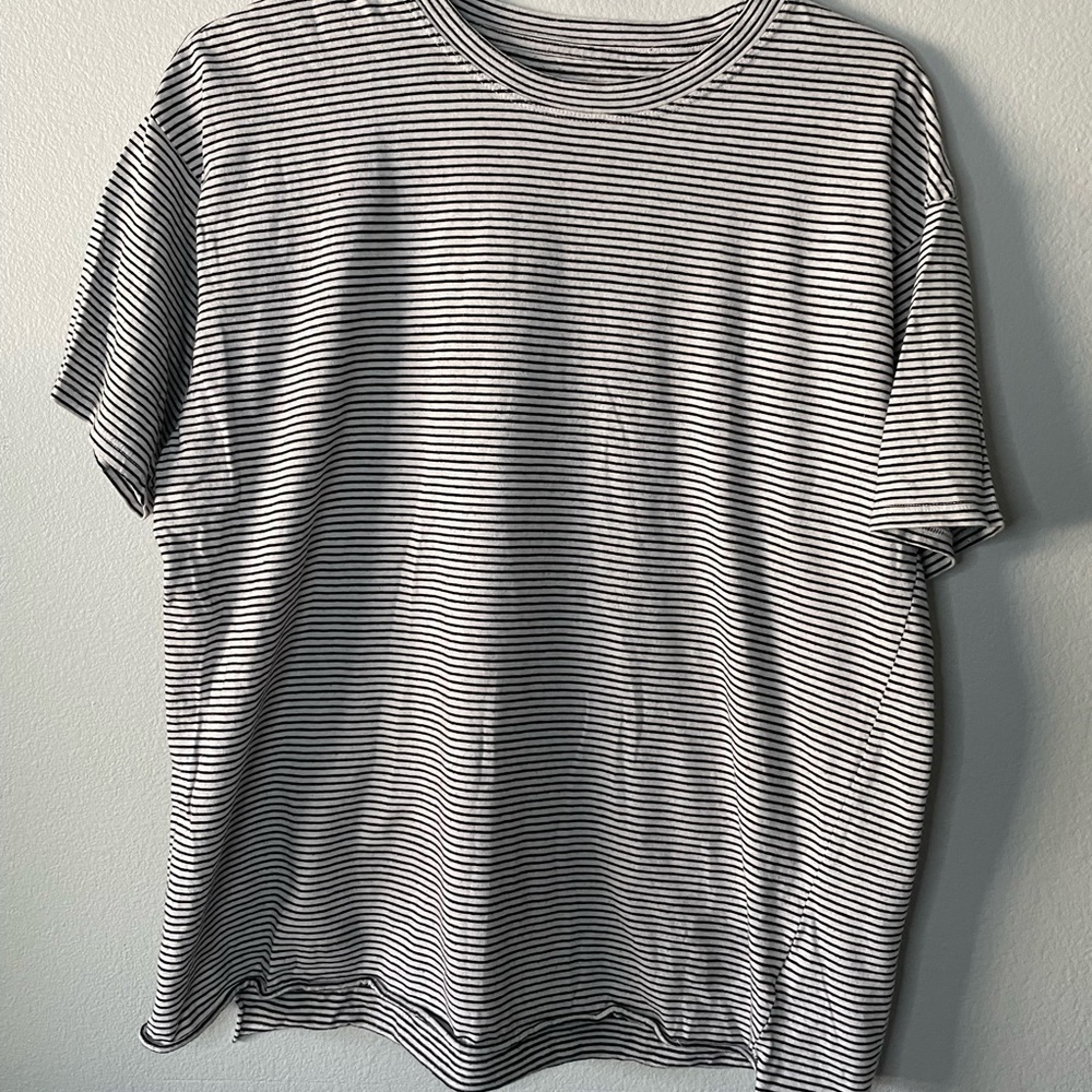Medium American Eagle Black and White Striped Tee Shirt